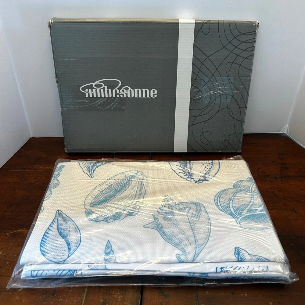 Ambesonne Table Runner Set Blue White 16x72 Seashell Coastal NWT